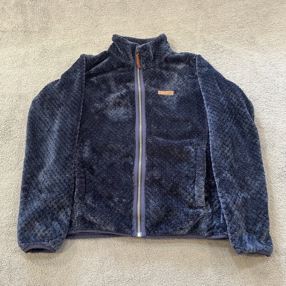 Columbia Fire Side II Blue Mock Neck Sherpa Fleece Full Zip Jacket Womens Size M